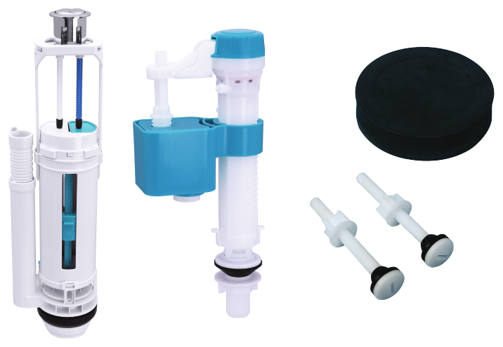Star USA Double Push Toilet Cistern Fitting with 1/2 Plastic Bottom Fill Valve and Bracket (SDPBV12B)