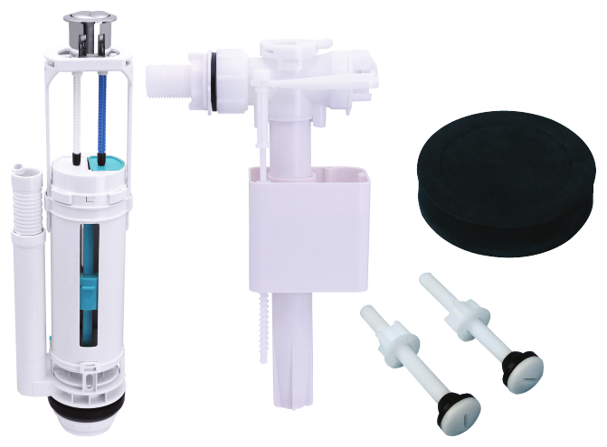 Star USA Double Push Toilet Cistern Fitting with 1/2 Plastic Side Fill Valve and Bracket (SDPSV12B)